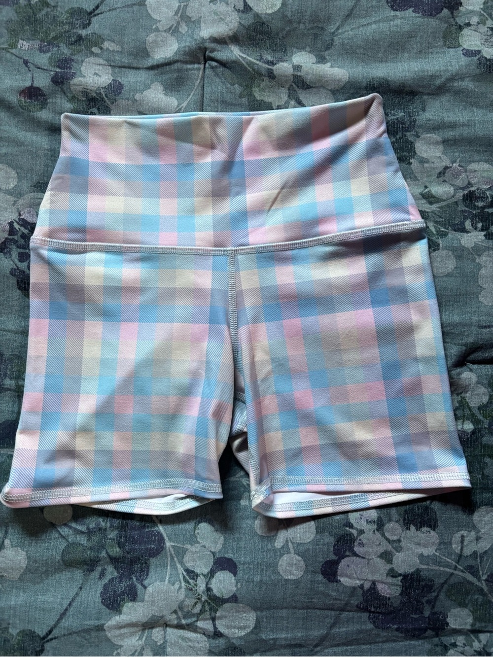 Evolution and Creation Pastel Plaid High-Rise Bike Shorts
